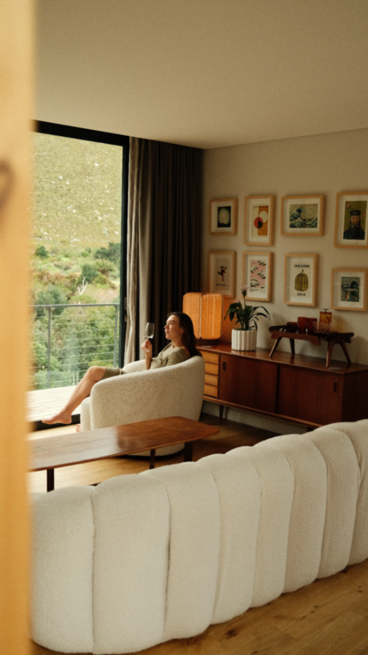 Soft seating, landscape view, late-afternoon drink