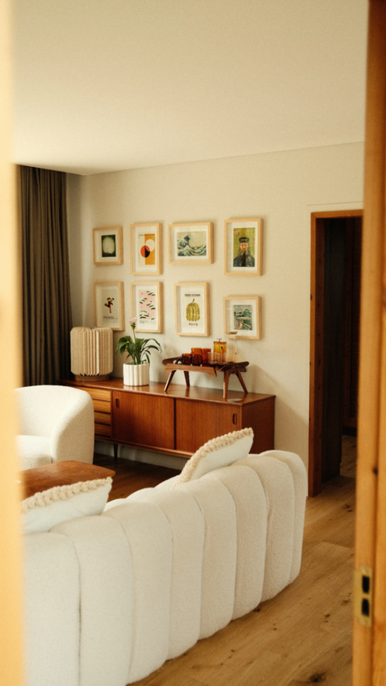 Mid-century sideboard and collected artwork wall